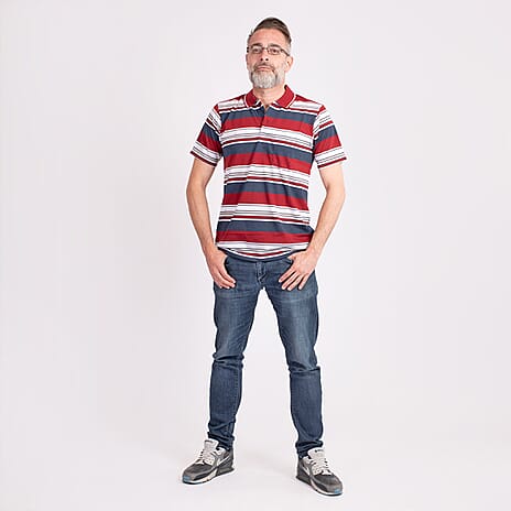 JJ Willis Block Stripe Polo Shirt (Size M) - Wine