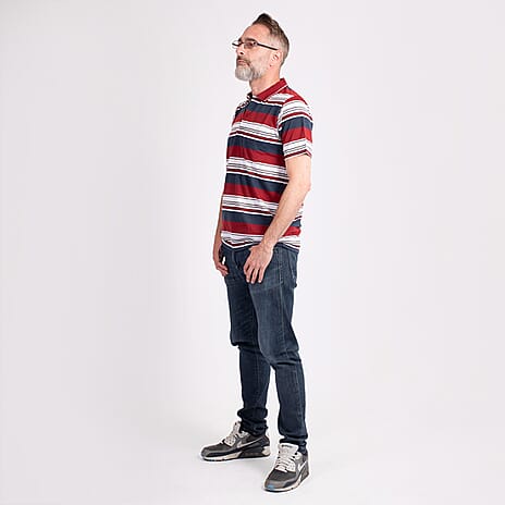 JJ Willis Block Stripe Polo Shirt (Size M) - Wine