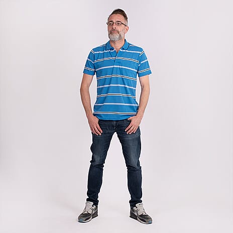 JJ Willis Stripe Polo Shirt (Size L) - Royal Blue