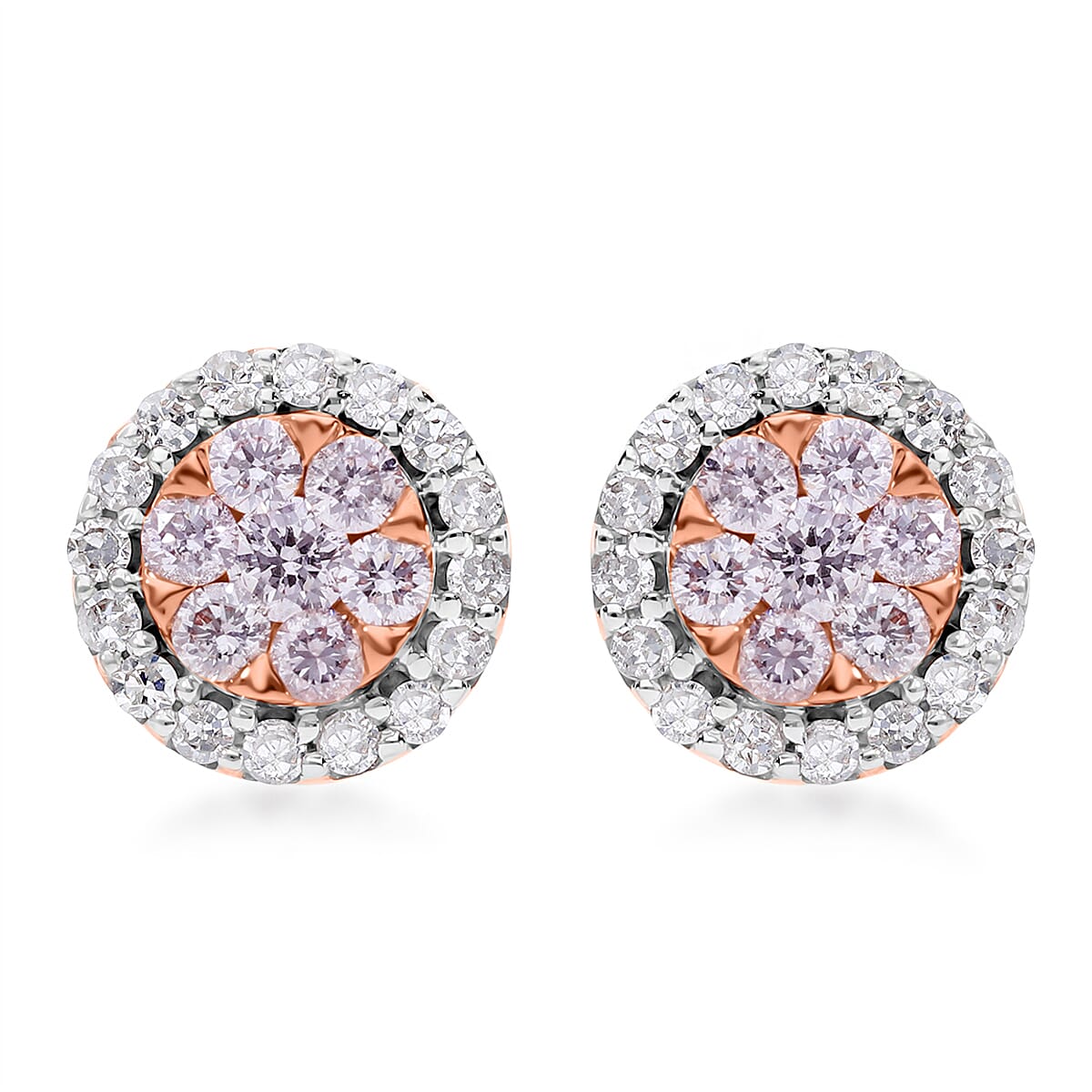 Very Rare Find- 9K Rose Gold Certified (VS-SI)  Natural Pink Diamond and  White Diamond  Earring 0.52 Ct.