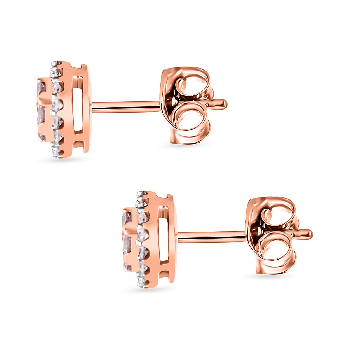Very Rare Find- 9K Rose Gold Certified (VS-SI)  Natural Pink Diamond and  White Diamond  Earring 0.52 Ct.