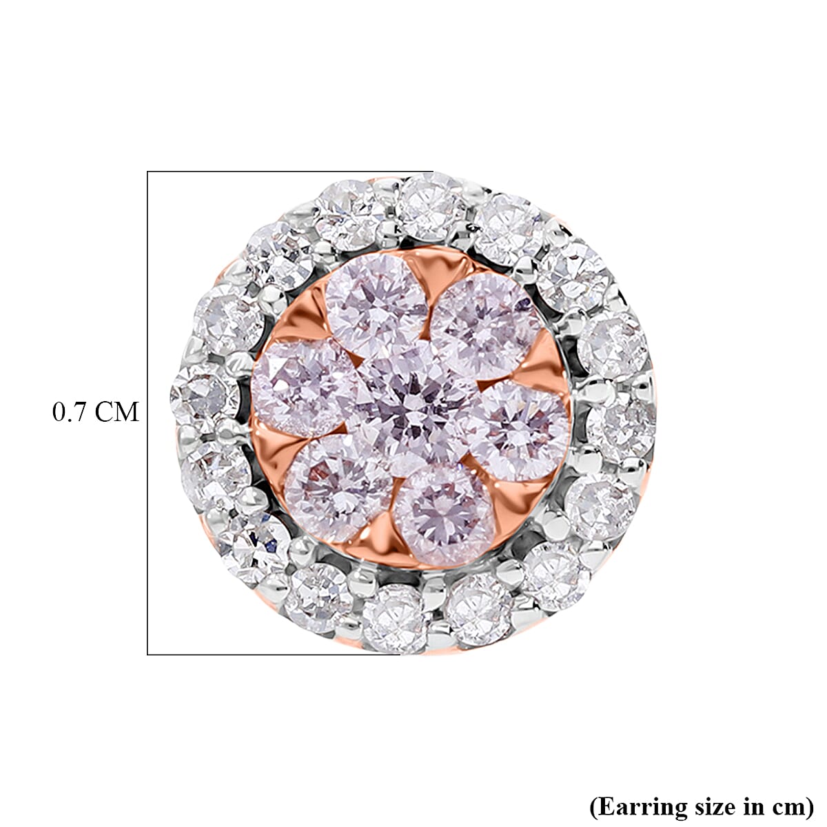 Very Rare Find- 9K Rose Gold Certified (VS-SI)  Natural Pink Diamond and  White Diamond  Earring 0.52 Ct.