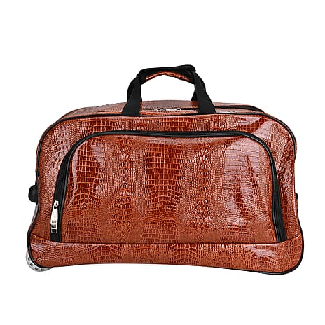 Passage Crocodile Patterned Travel Bag (Size 59x35x30 cm) - Brown