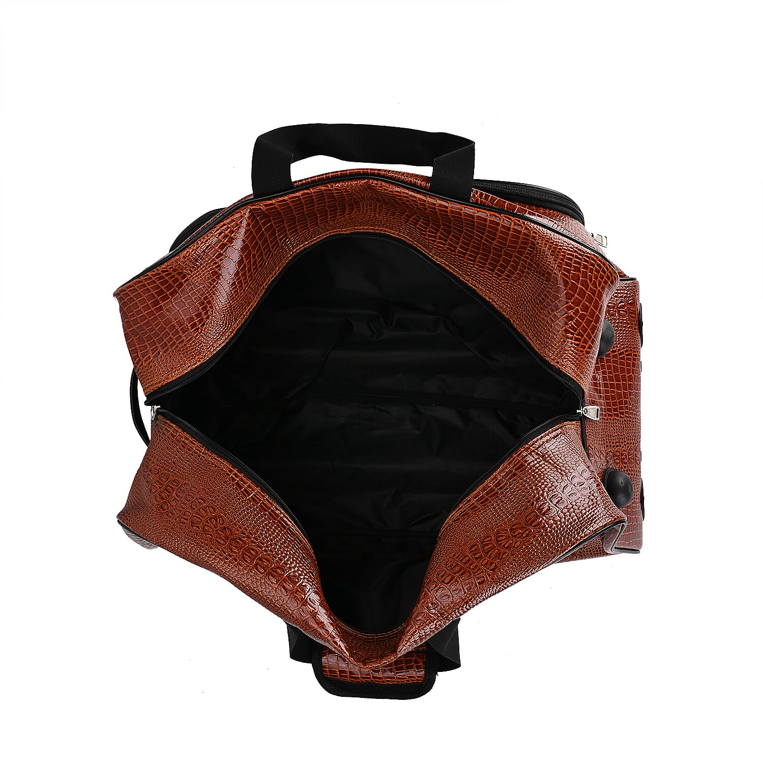 Passage Leatherette Croc Pattern Travel Bag with Adjustable Handle - Wheel - Brown