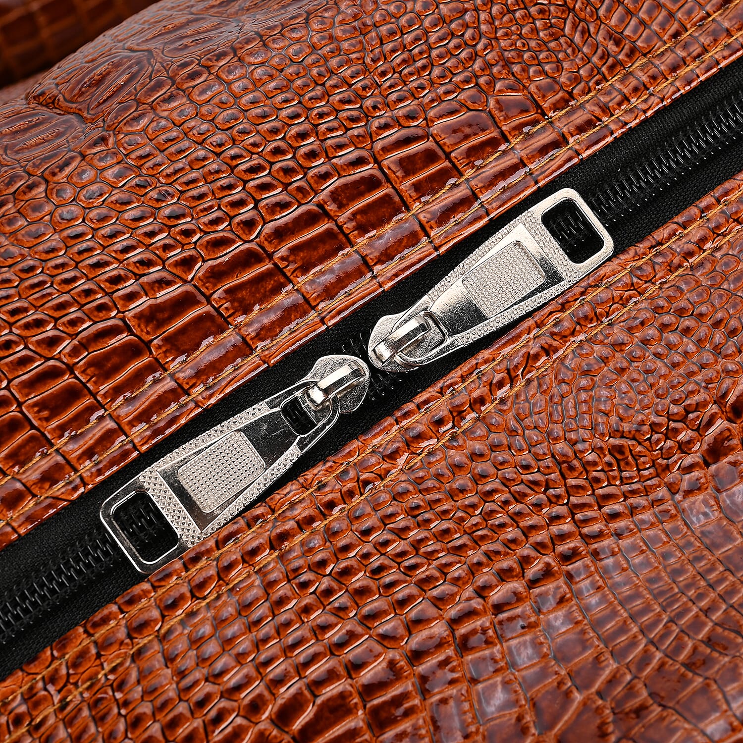 Passage Leatherette Croc Pattern Travel Bag with Adjustable Handle - Wheel - Brown