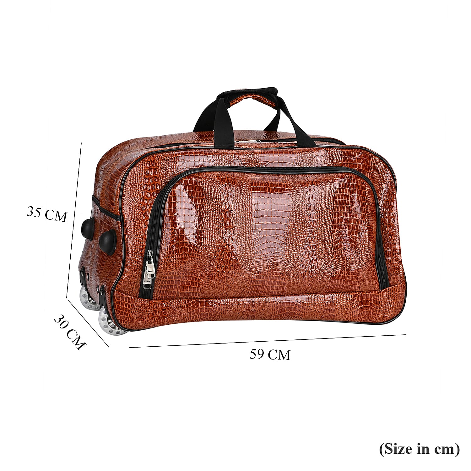 Passage Leatherette Croc Pattern Travel Bag with Adjustable Handle - Wheel - Brown