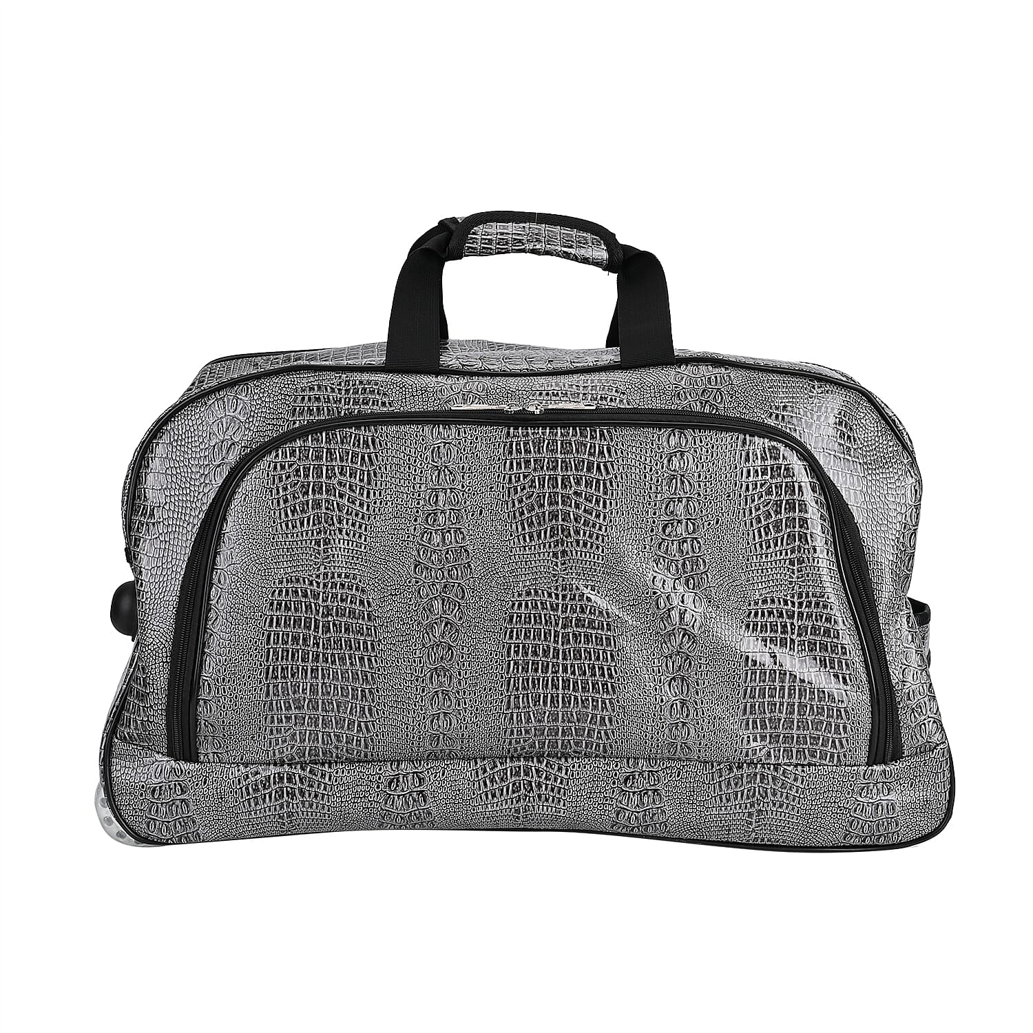 Passage Leatherette Croc Pattern Travel Bag with Adjustable Handle - Wheel - Grey
