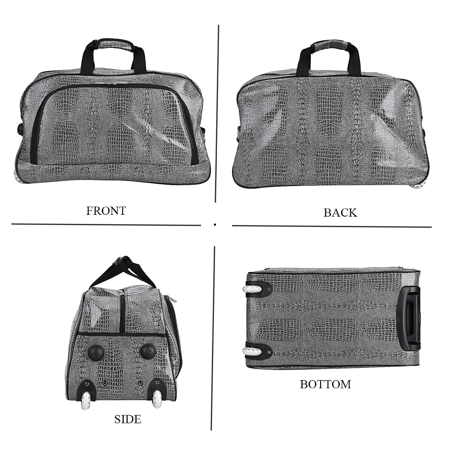 Passage Leatherette Croc Pattern Travel Bag with Adjustable Handle - Wheel - Grey