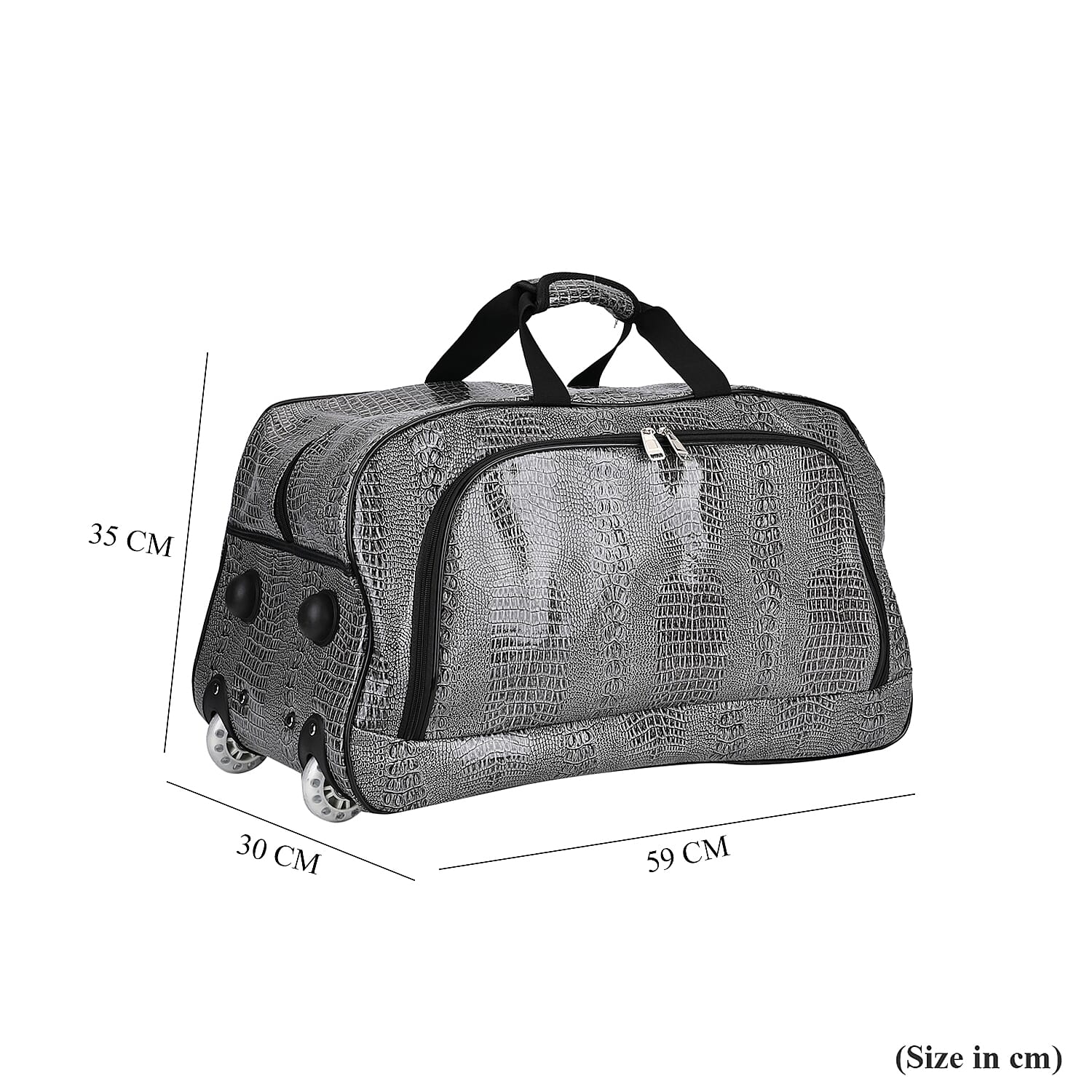 Passage Leatherette Croc Pattern Travel Bag with Adjustable Handle - Wheel - Grey