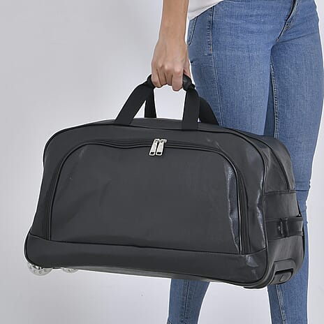 Passage Leatherette Travel Bag with Adjustable Handle - Wheel - Black