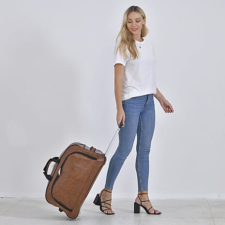 Passage Leatherette Travel Bag with Adjustable Handle - Wheel - Dark Brown