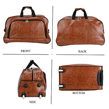 Passage Leatherette Travel Bag with Adjustable Handle - Wheel - Dark Brown