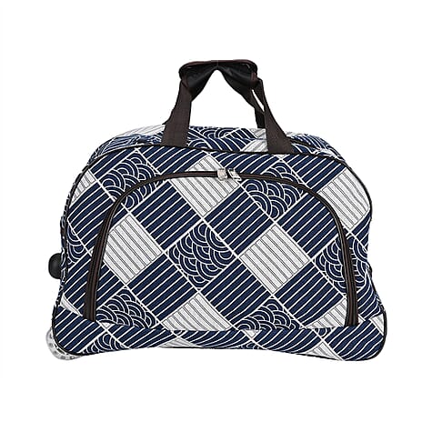 Passage Stripe Pattern Travel Bag with Adjustable Handle - Wheel - Black - White