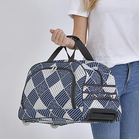 Passage Stripe Pattern Travel Bag with Adjustable Handle - Wheel - Black - White
