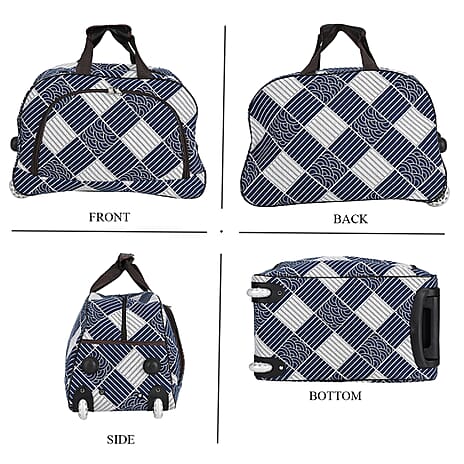 Passage Stripe Pattern Travel Bag with Adjustable Handle - Wheel - Black - White