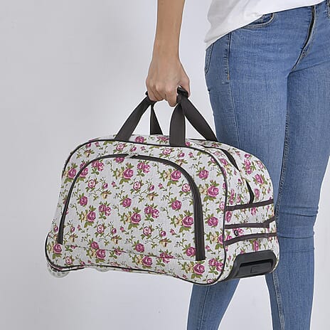 Passage Flower Pattern Travel Bag with Adjustable Handle - Wheel - Pink