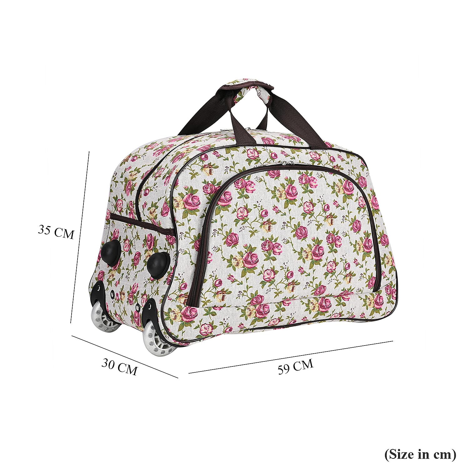 Passage Flower Pattern Travel Bag with Adjustable Handle - Wheel - Pink Passage Flower Pattern Travel Bag with Adjustable Handle - Wheel - Pink
