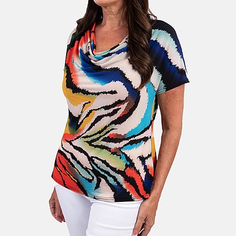 Nicole Cowl Neck Printed Top (Size M) - Orange
