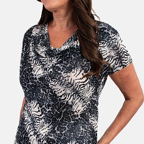 Nicole Cowl Neck Animal Printed Top (Size M) - Blue