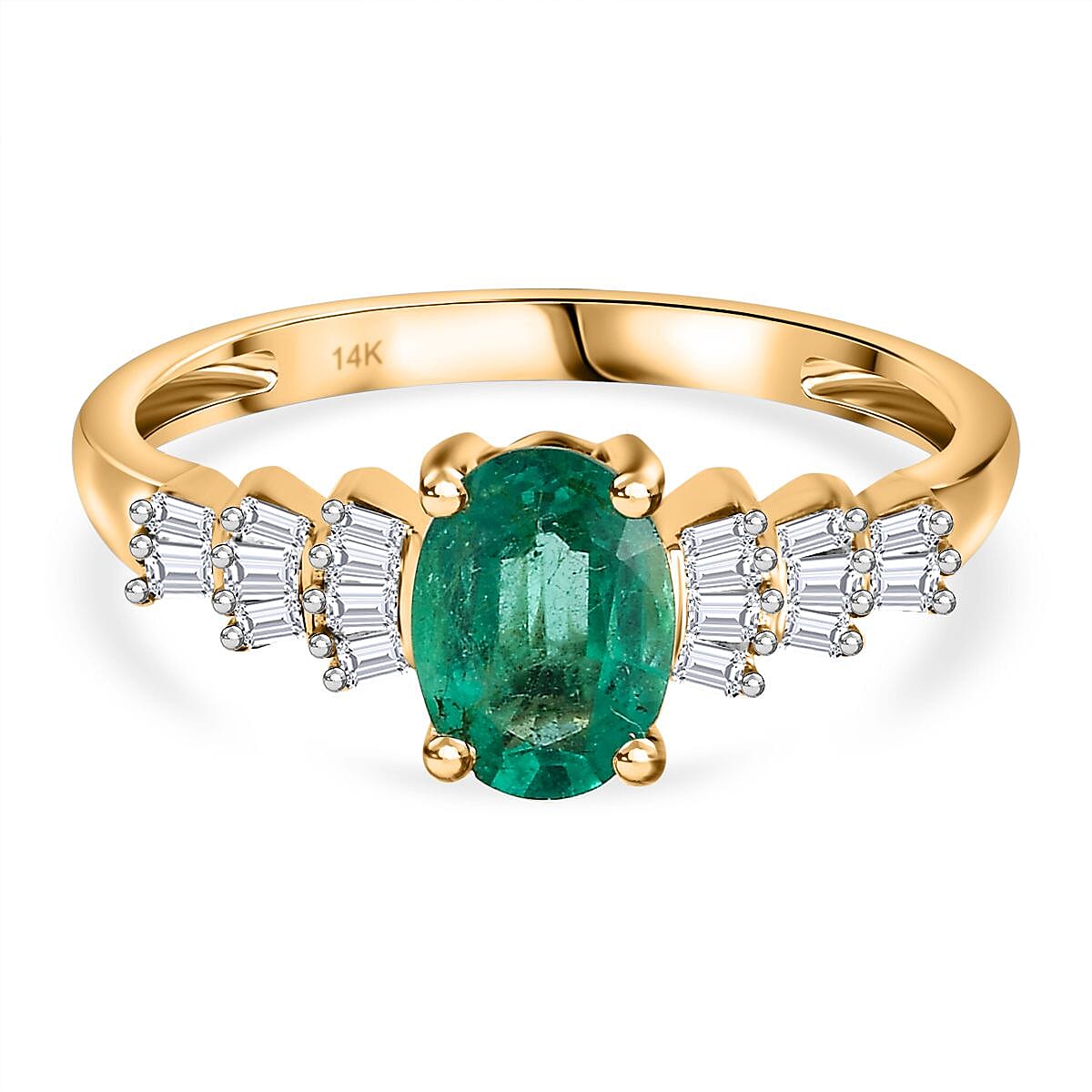 14K Yellow Gold AAA Boyaca Colombian Emerald (0.80 Cts)  and Diamond Ring 1.00 cts