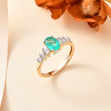 14K Yellow Gold AAA Boyaca Colombian Emerald & Diamond Ring 0.76 Ct