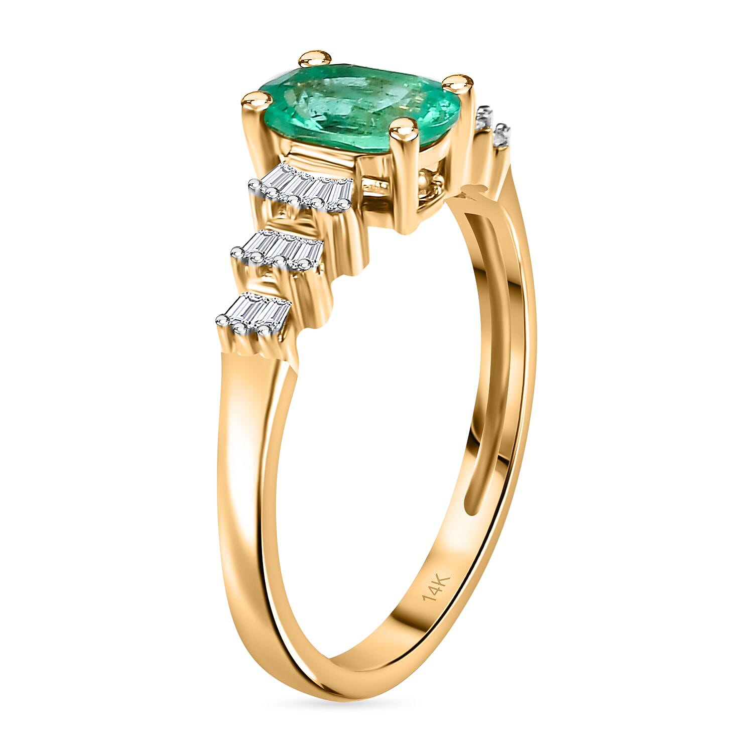 14K Yellow Gold AAA Boyaca Colombian Emerald & Diamond (I2-GH) Ring 0.76 Ct.