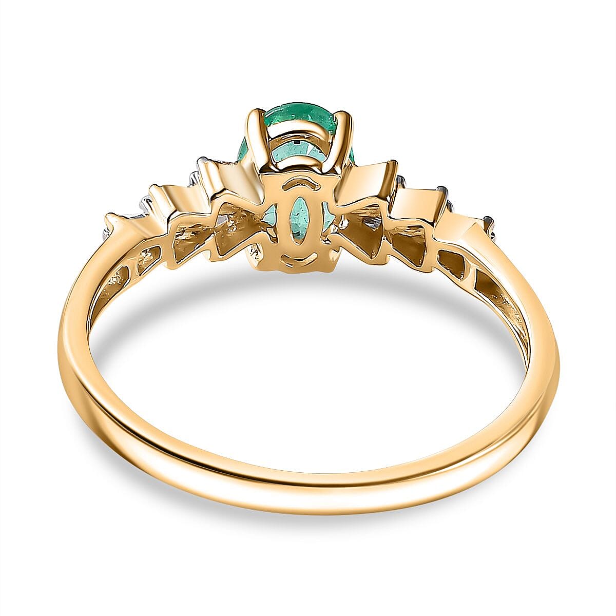 14K Yellow Gold AAA Boyaca Colombian Emerald & Diamond (I2-GH) Ring 0.76 Ct.