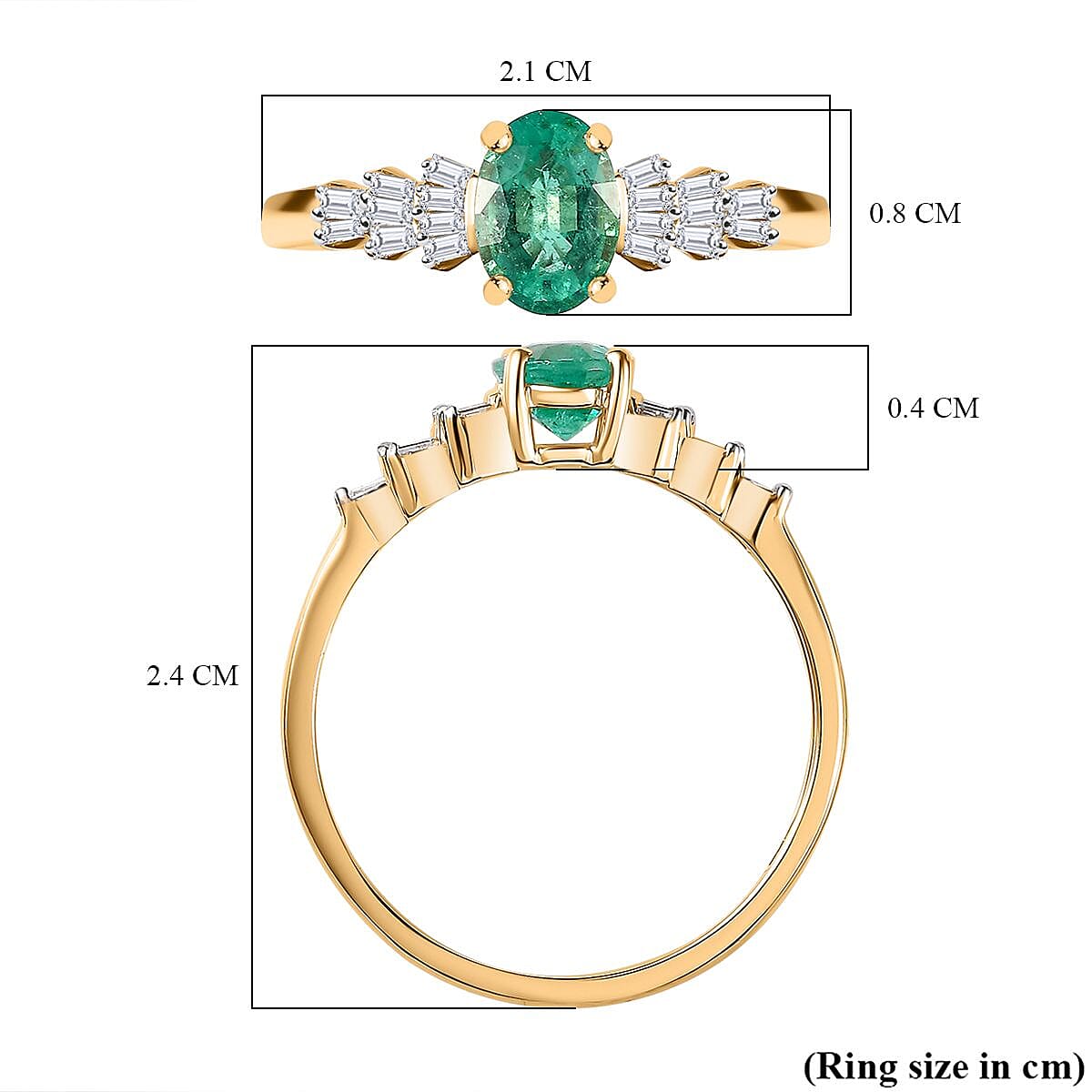 14K Yellow Gold AAA Boyaca Colombian Emerald & Diamond (I2-GH) Ring 0.76 Ct.