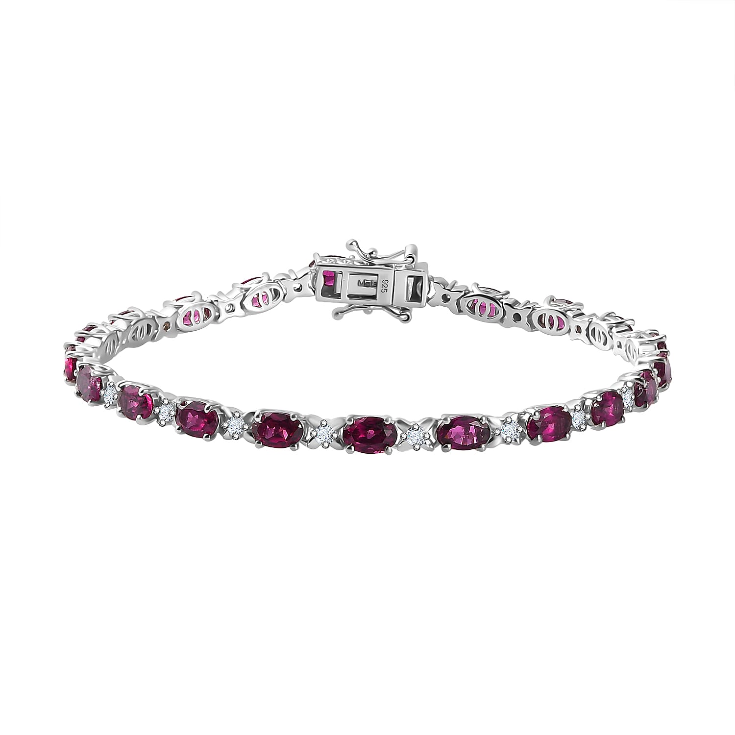 TONY DINIZ COLLECTION Rare Find- Natural Ember Garnet & Natural Zircon Tennis Bracelet (Size - 8) in Rhodium overlay Sterling Silver 12.35 ct,