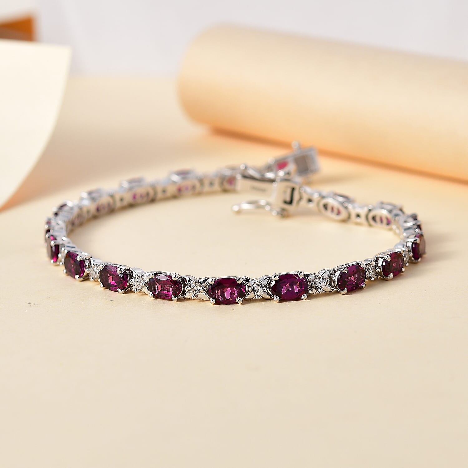TONY DINIZ COLLECTION Rare Find- Natural Ember Garnet & Natural Zircon Tennis Bracelet (Size - 8) in Rhodium overlay Sterling Silver 12.35 ct,