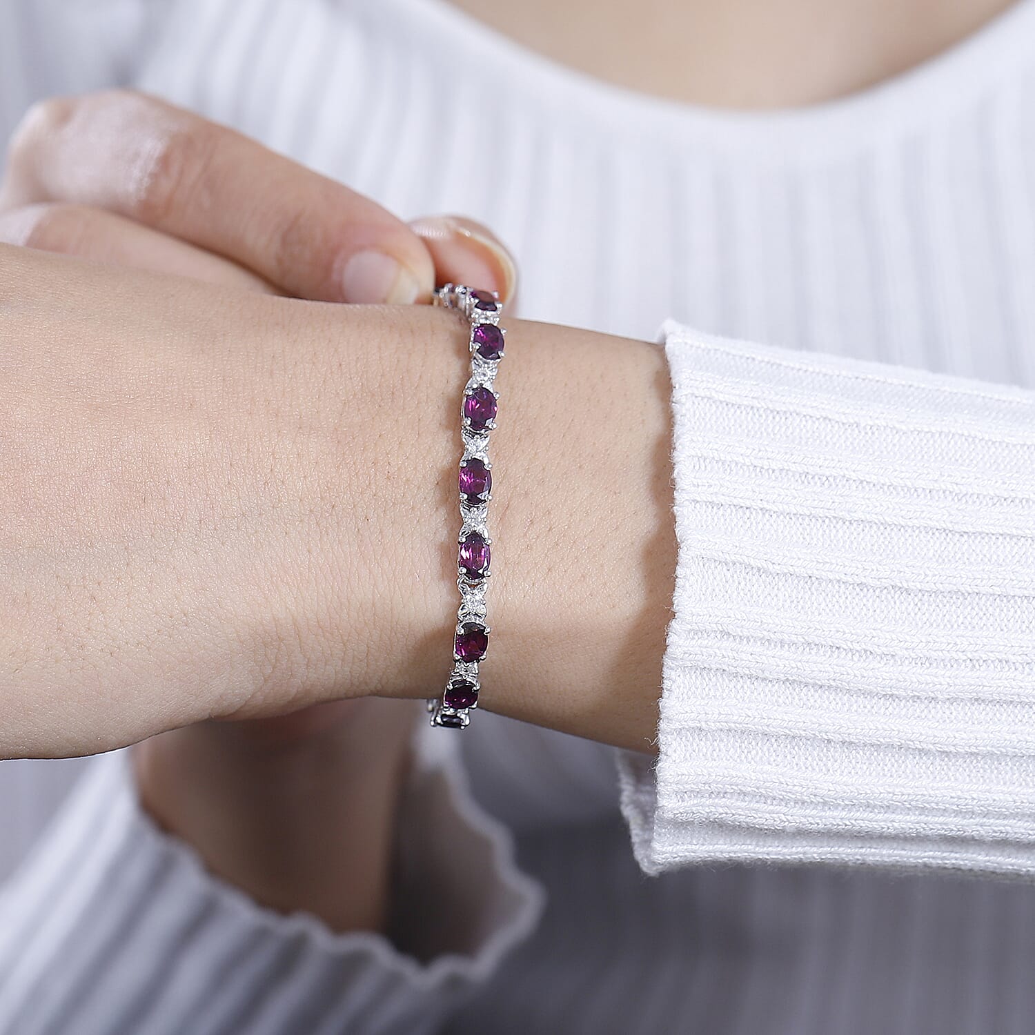 TONY DINIZ COLLECTION Rare Find- Natural Ember Garnet & Natural Zircon Tennis Bracelet (Size - 8) in Rhodium overlay Sterling Silver 12.35 ct,