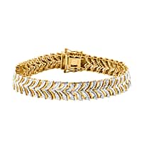 Chevron De Lis Natural White Diamond Yellow Gold & Silver Plating Bracelet (Size - 7.5) With GB Lock Box
