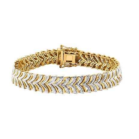 Chevron De Lis Natural White Diamond Yellow Gold & Silver Plating Bracelet  (Size - 7.5) With GB Lock Box