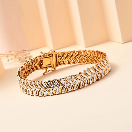 Chevron De Lis Natural White Diamond Yellow Gold & Silver Plating Bracelet  (Size - 7.5) With GB Lock Box
