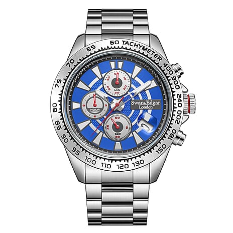 Limited Edition Swan - Edgar Hand Assembled Speed Target Mechanical Quartz Mens Watch - Silver - Blue