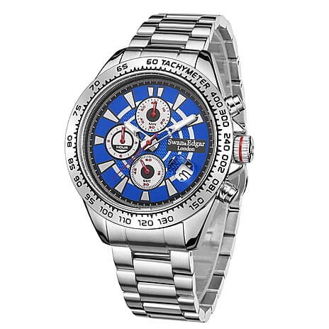Limited Edition Swan - Edgar Hand Assembled Speed Target Mechanical Quartz Mens Watch - Silver - Blue