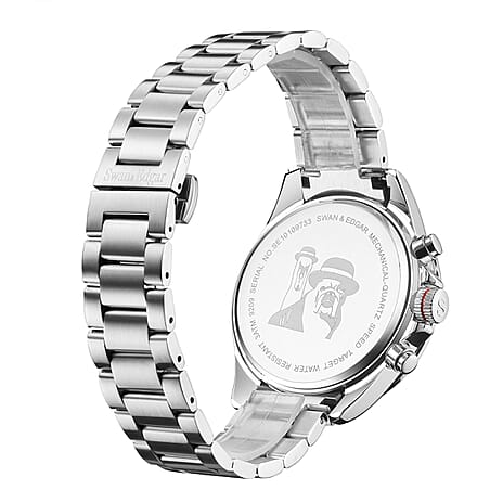 Limited Edition Swan - Edgar Hand Assembled Speed Target Mechanical Quartz Mens Watch - Silver - Blue