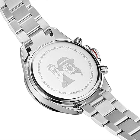 Limited Edition Swan - Edgar Hand Assembled Speed Target Mechanical Quartz Mens Watch - Silver - Blue