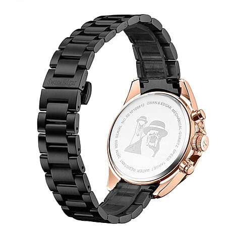 Limited Edition Swan - Edgar Hand Assembled Speed Target Mechanical Quartz Mens Watch - Rose Gold - Black