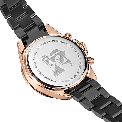 Limited Edition Swan - Edgar Hand Assembled Speed Target Mechanical Quartz Mens Watch - Rose Gold - Black