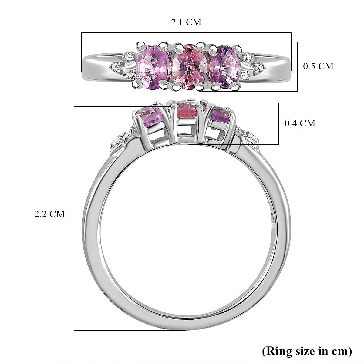 Pink Sapphire and White Zircon Band Ring in Rhodium Overlay Sterling Silver