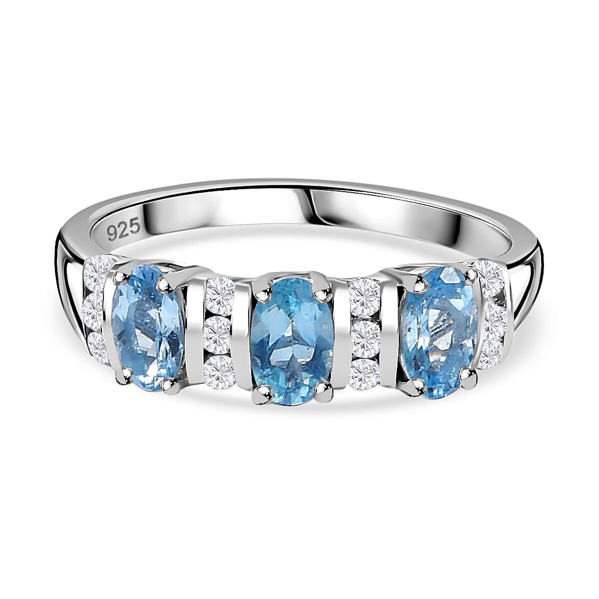 Santamaria Aquamarine & Natural Zircon Ring in Rhodium Overlay Sterling Silver