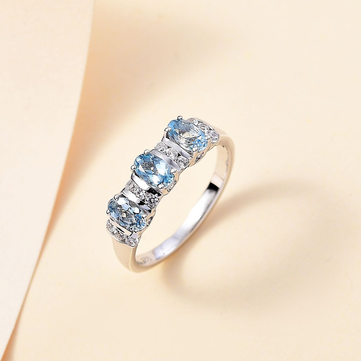 Santamaria Aquamarine & Natural Zircon Ring in Rhodium Overlay Sterling Silver