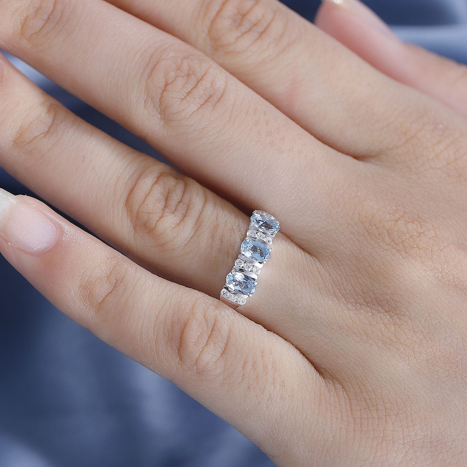 Santamaria Aquamarine & Natural Zircon Ring in Rhodium Overlay Sterling Silver