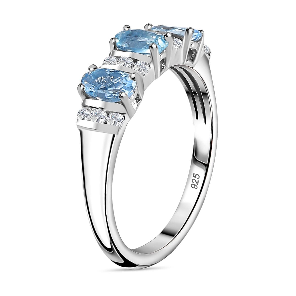 Santamaria Aquamarine & Natural Zircon Ring in Rhodium Overlay Sterling Silver