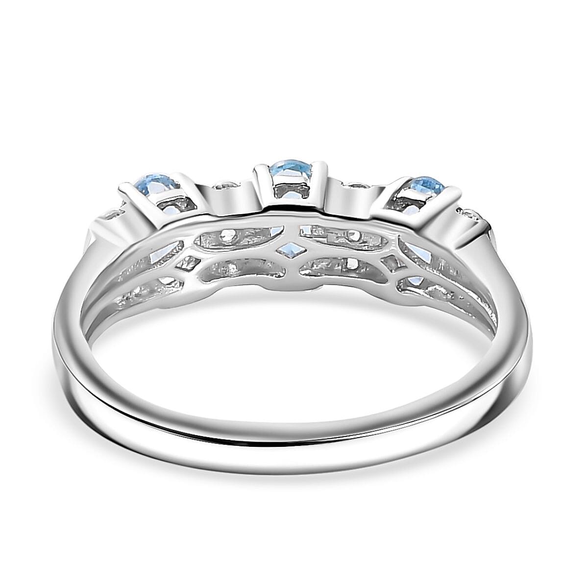 Santamaria Aquamarine & Natural Zircon Ring in Rhodium Overlay Sterling Silver