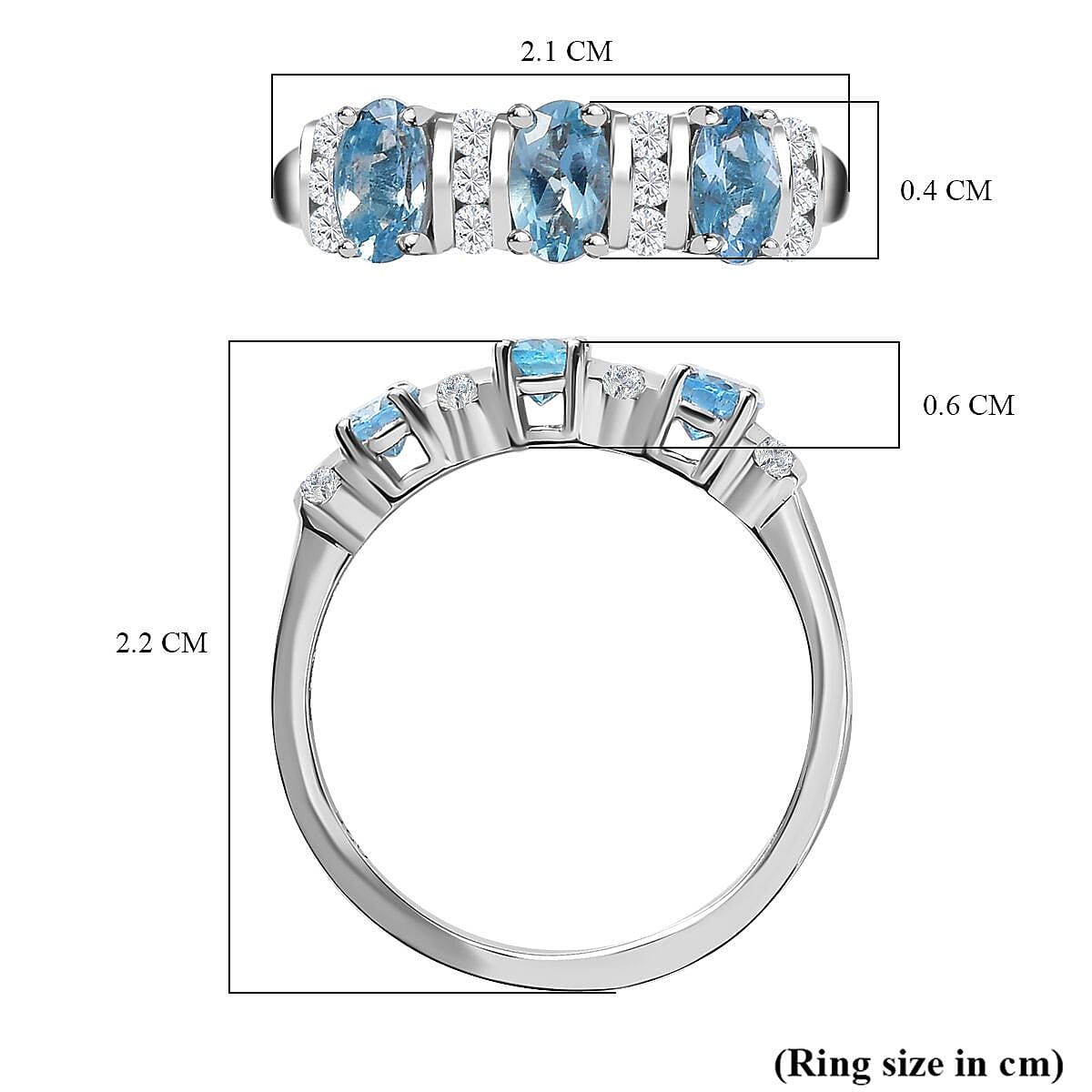 Santamaria Aquamarine & Natural Zircon Ring in Rhodium Overlay Sterling Silver