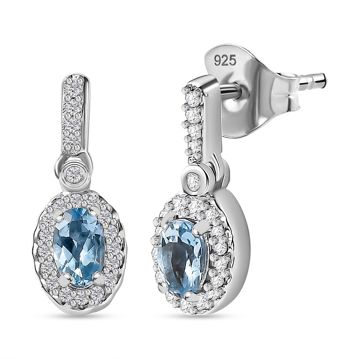 Santamaria Aquamarine & Natural Zircon Dangle Earrings in Rhodium Overlay Sterling Silver
