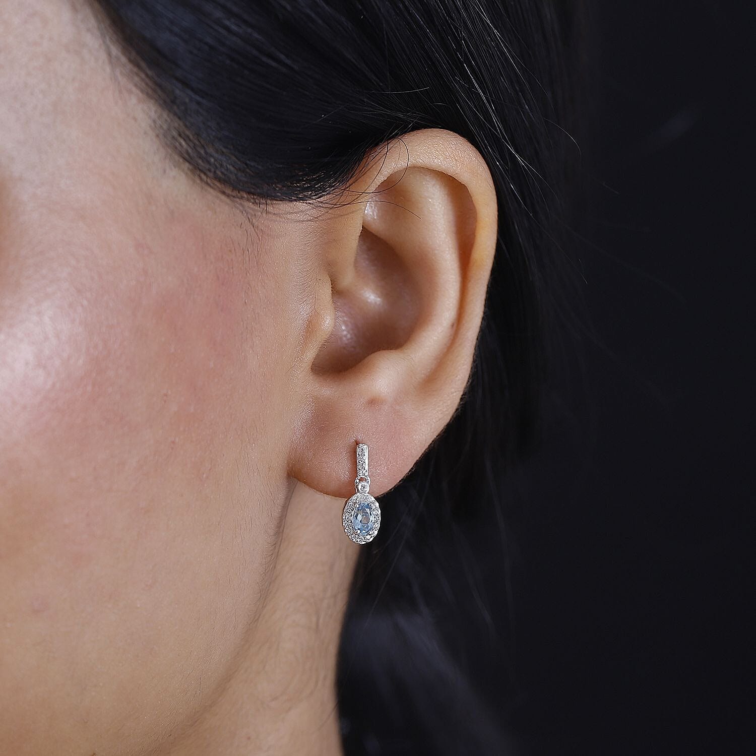 Santamaria Aquamarine & Natural Zircon Dangle Earrings in Rhodium Overlay Sterling Silver