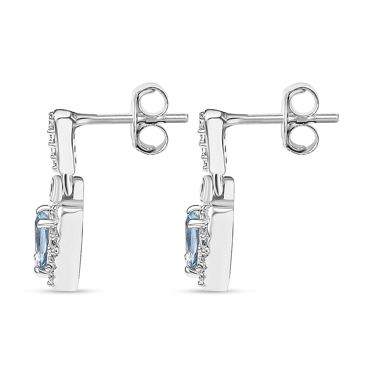 Santamaria Aquamarine & Natural Zircon Dangle Earrings in Rhodium Overlay Sterling Silver